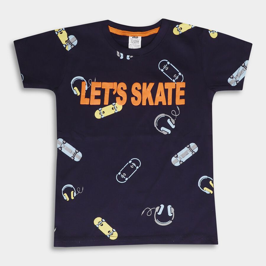 Boys' 100% Cotton Half Sleeves T-Shirt , नेवी ब्लू, large image number null