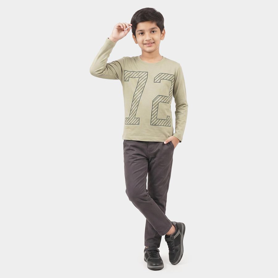 Boys Green Round Neck Regular Boys T-Shirt, Light Green, large