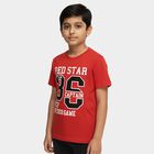 Boys Bright Cherry Red Crew Neck Casual Graphic T-Shirt, लाल, small image number null