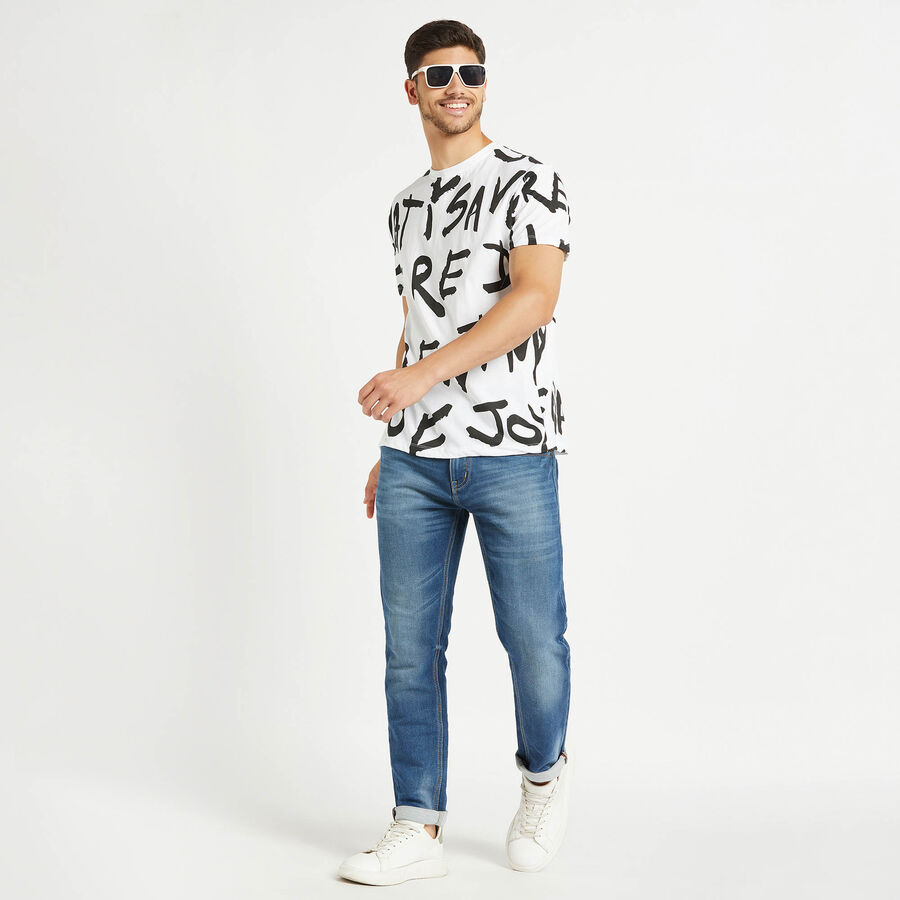 Cotton All Over Print Round Neck T-Shirt, सफ़ेद, large image number null