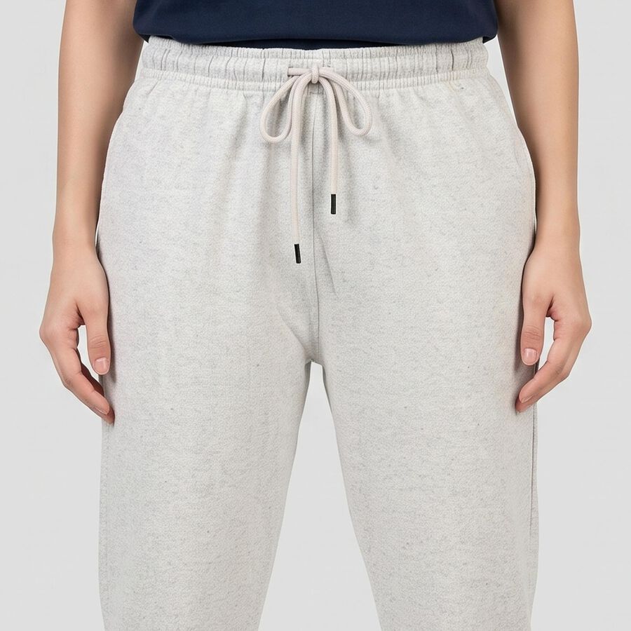 Women's Grey Jogger Fit Solid Track Pants, Melange Light Grey, large