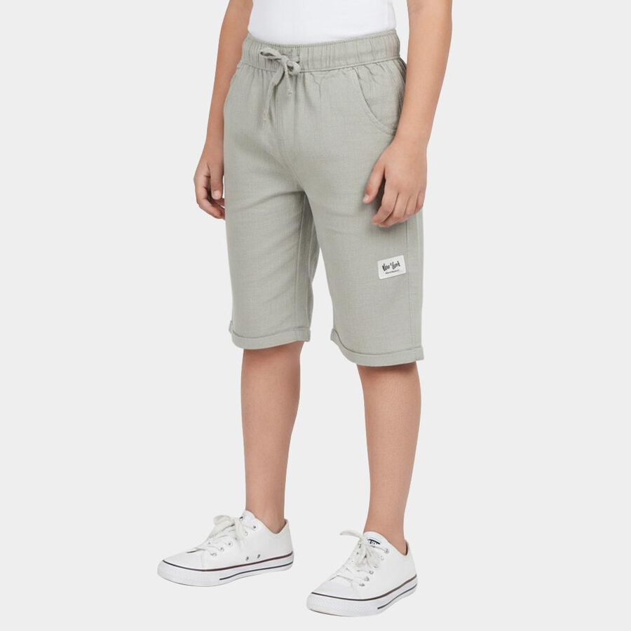 Boys' Olive Green Regular Fit Solid Jamaican Shorts, ओलिव, large