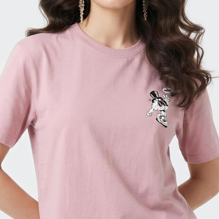 Women's Lilac Cotton Round Neck Regular T-Shirt, लाइलेक, large