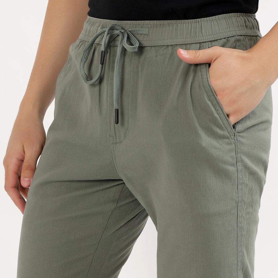 Men's Muted Sage Green Slim Fit Elastic Waist Casual Trousers, Light Green, large image number null