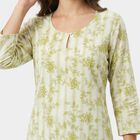 Women's Light Green Round Neck Floral Printed Kurta, Light Green, small