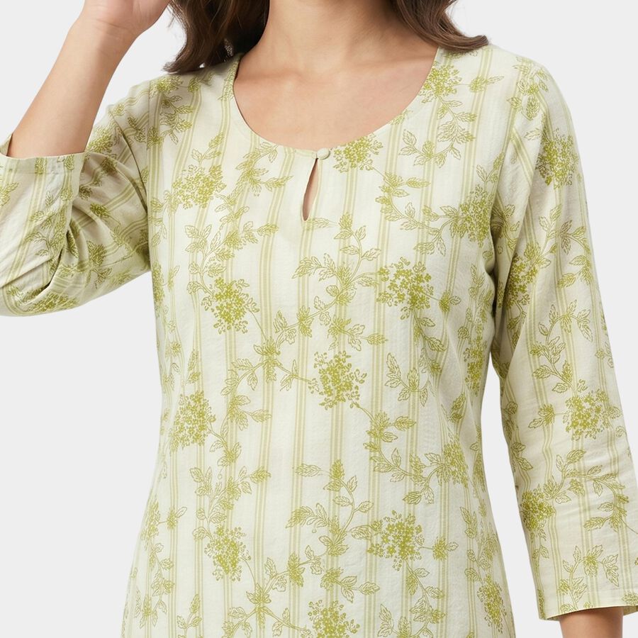 Women's Light Green Round Neck Floral Printed Kurta, Light Green, large