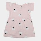Infants' Pink Cotton Printed Flutter Sleeve Frock, Light Pink, small