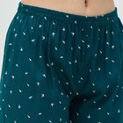 Women's Dark Teal Green Button-Down Printed Night Suit, Dark Green, small