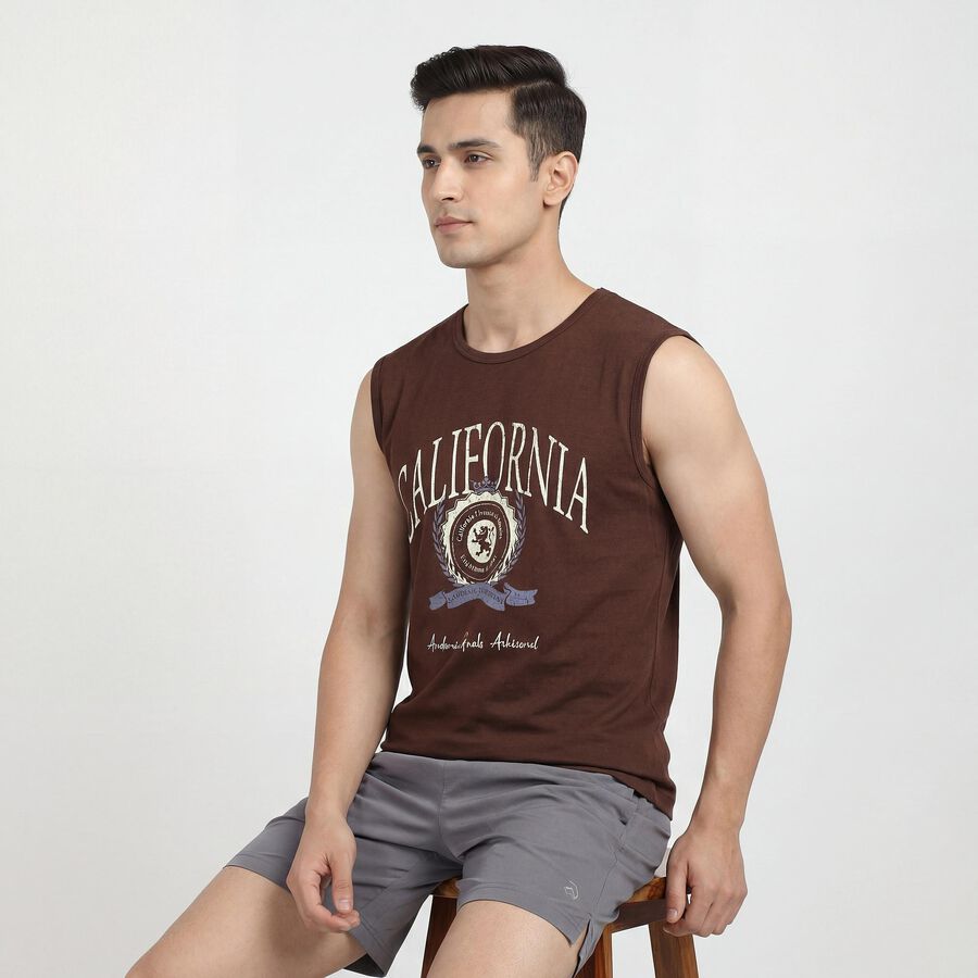 Men's Brown Cotton Crew Neck Casual T-Shirt, Brown, large