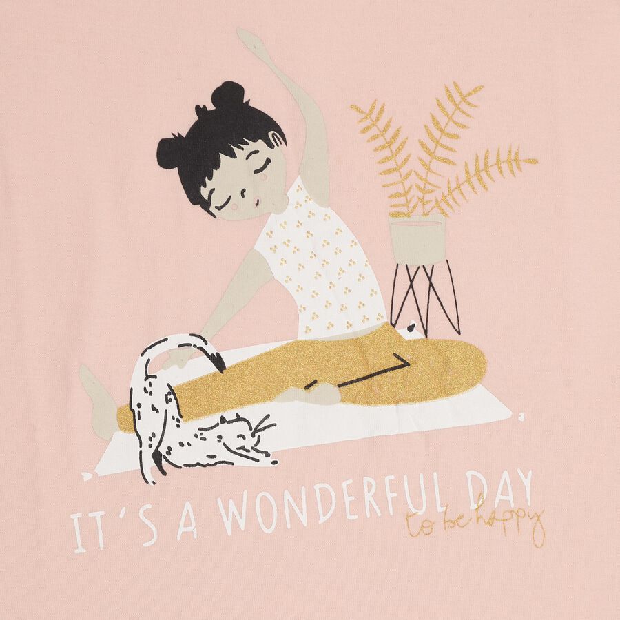 Girls Soft Pink Cotton Crew Neck Short Sleeve T-Shirt, पीच, large image number null