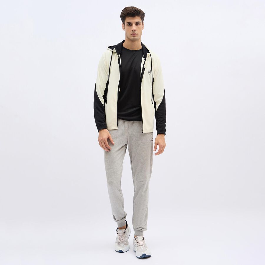 Men's Light Beige and Black Hooded Athleisure Jacket, Beige, large image number null