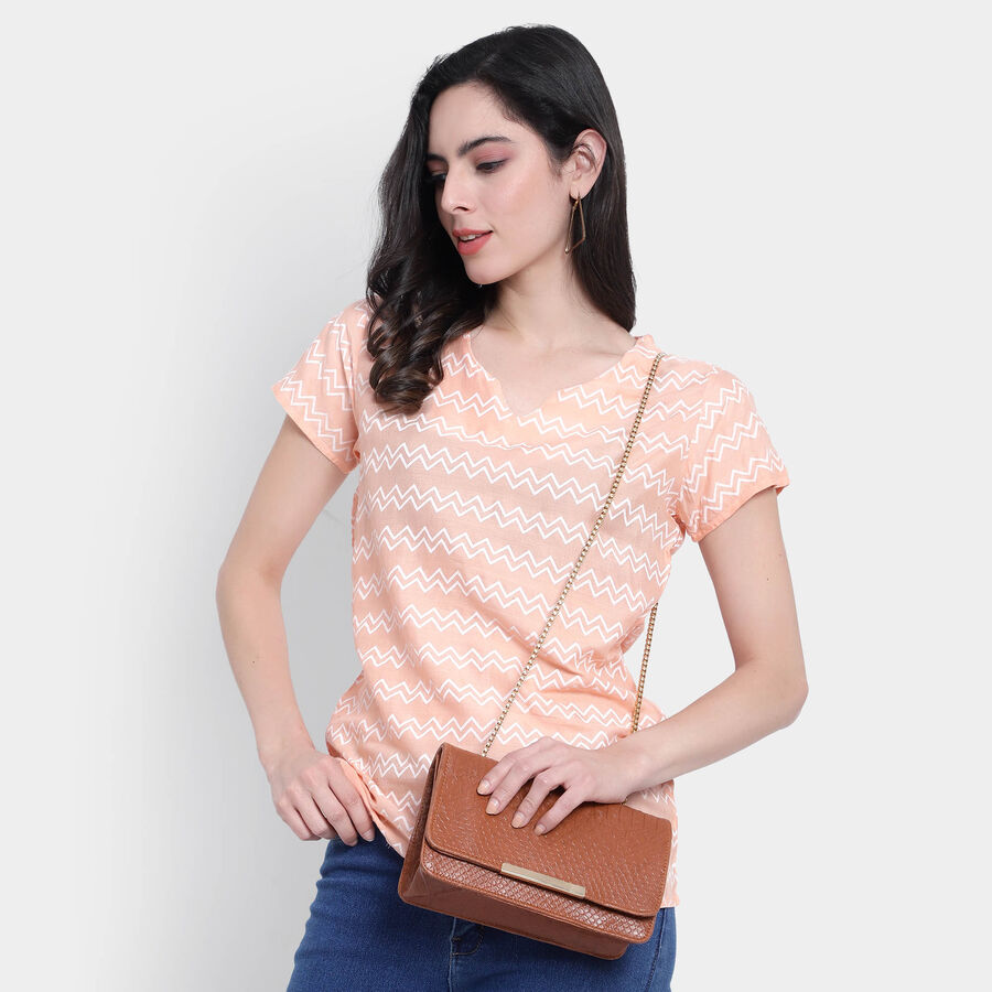 All Over Print Short Sleeves Kurti, Peach, large image number null