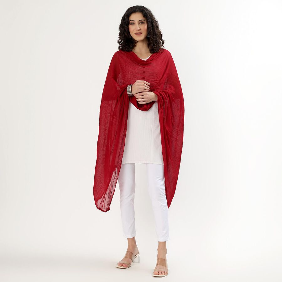 Women's Vibrant Red Cotton Blend Crinkled Dupatta, मरून, large