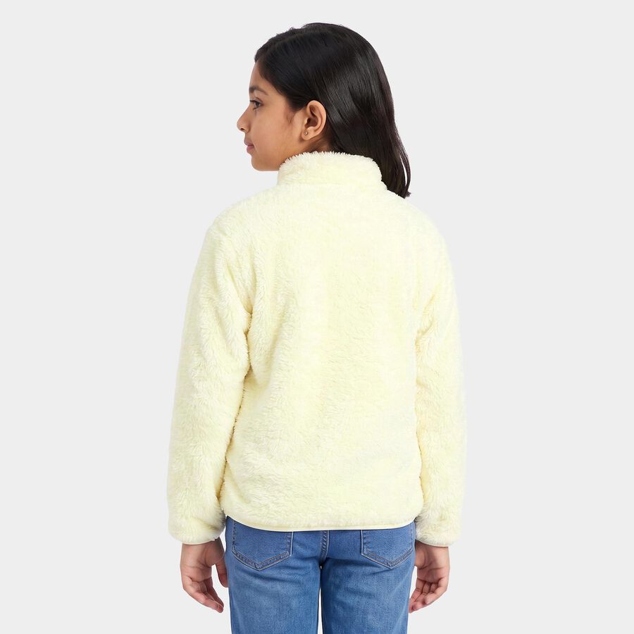 Girls' Cream High Neck Zip-Up Sweatshirt, ऑफ व्हाइट, large