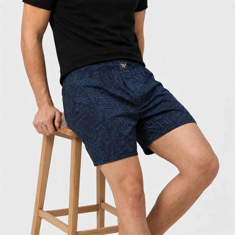 Men's Navy Blue Relaxed Fit Printed Boxers, गहरा नीला, large