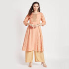 Embroidered Flared Kurta, Peach, small image number null