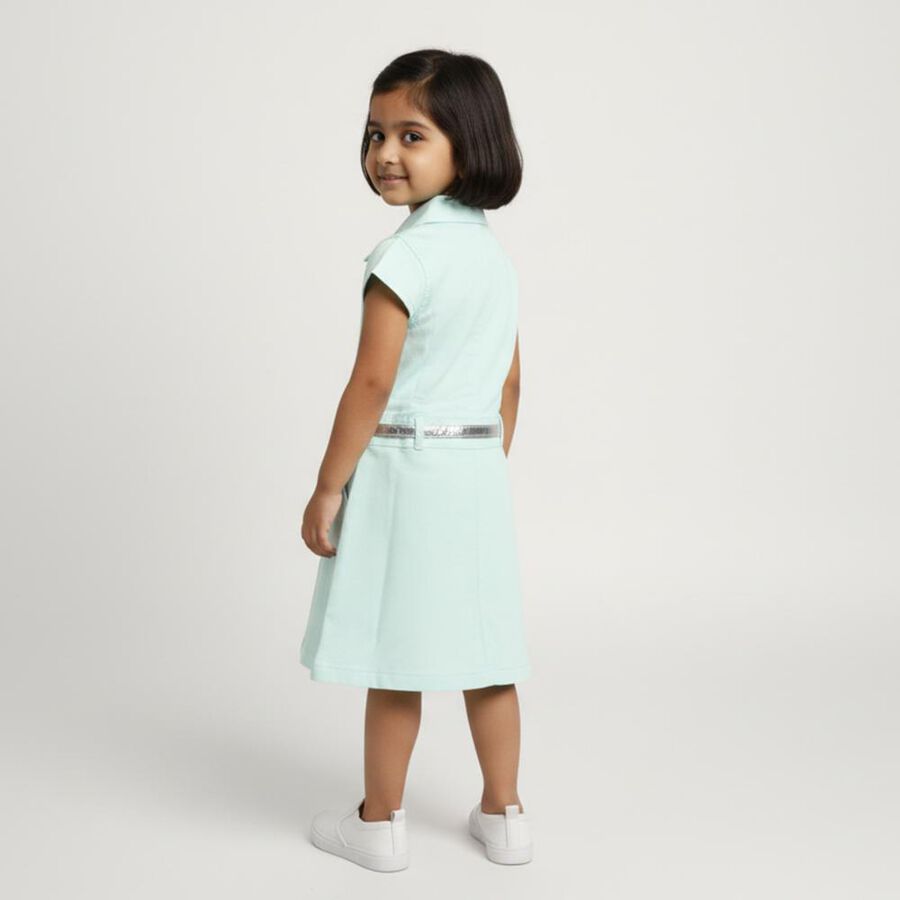 Girls' Mint Green Collared A-Line Frock, Light Green, large image number null