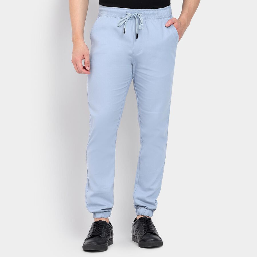 Men's 100% Cotton Slim Fit Casual Trousers, हल्का नीला, large image number null