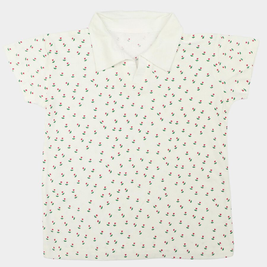 Girls Off White Polo Neck Polo T-Shirt, ऑफ व्हाइट, large