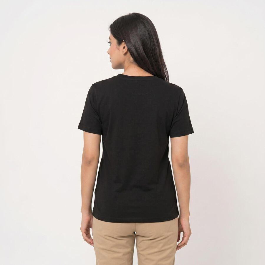 Women's Black Round Neck Regular T-Shirt, Black, large
