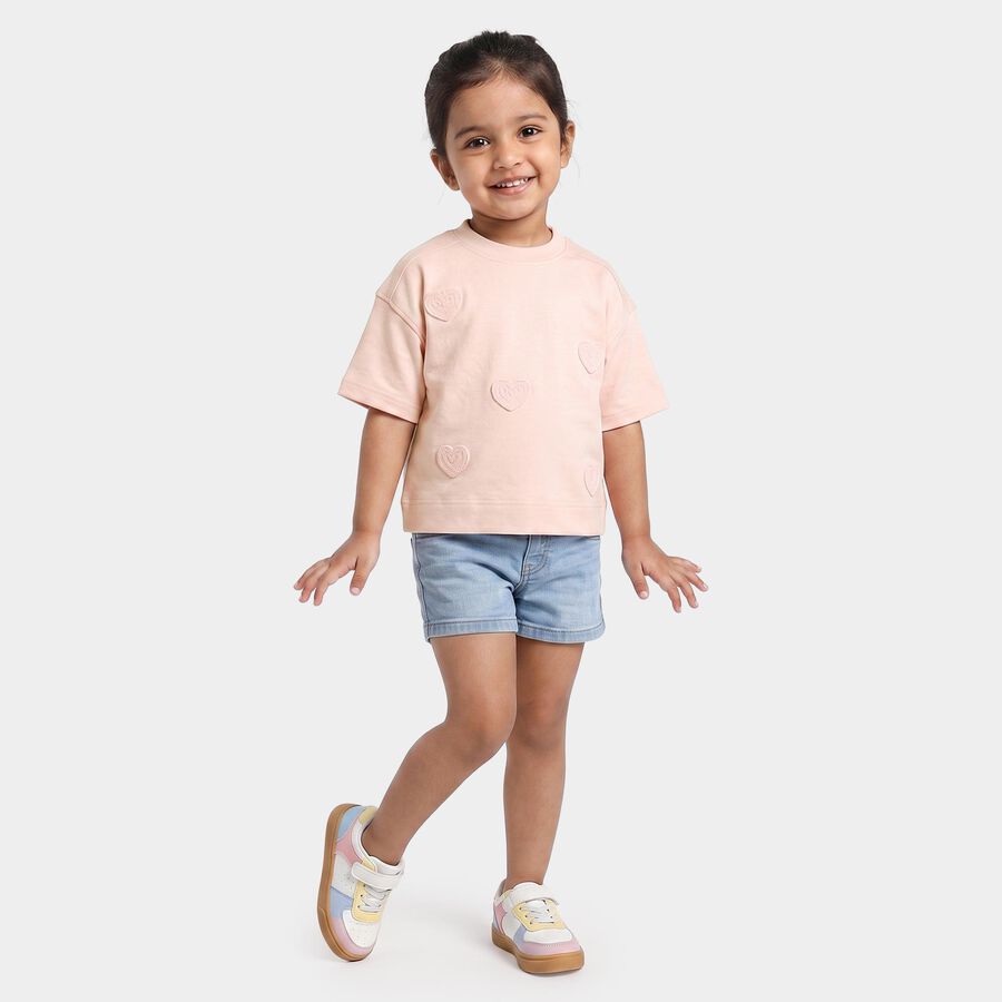 Girls Pink Cotton Crew Neck Oversized T-Shirt, Light Pink, large
