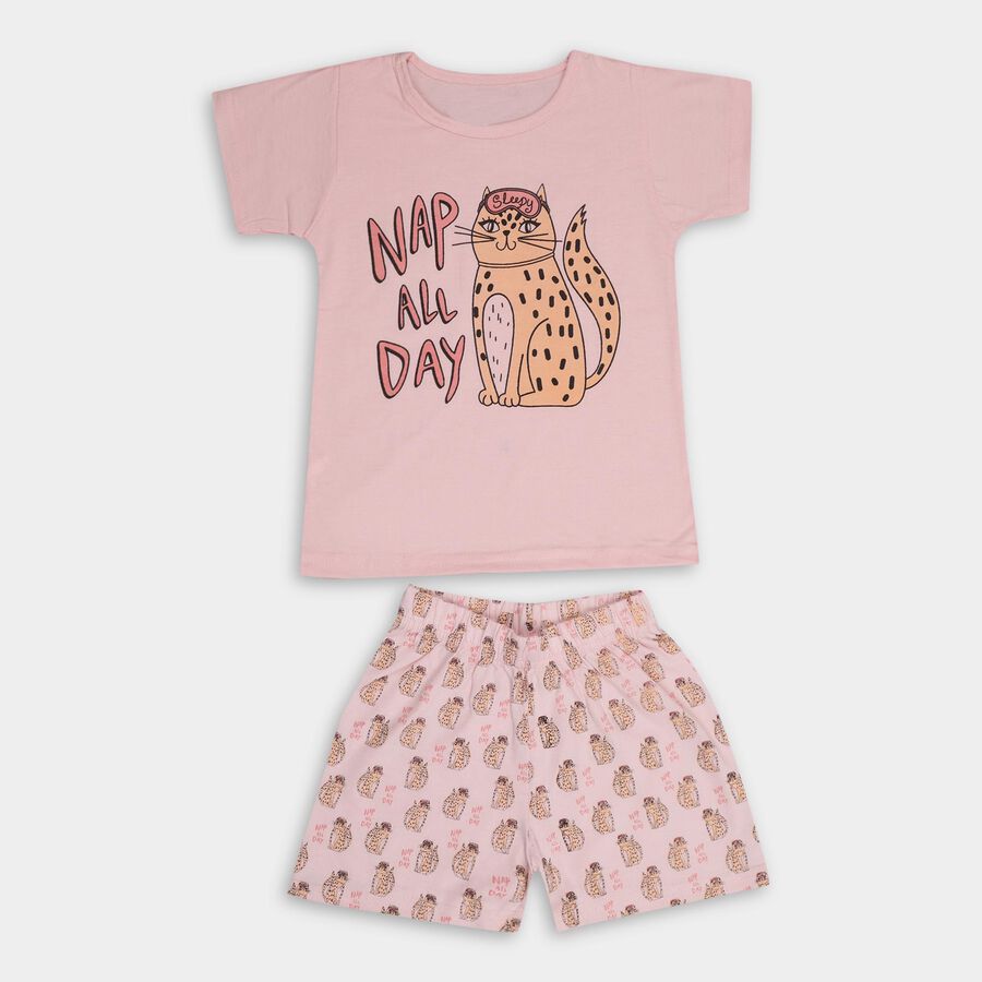 Girls' Night Suit, हल्का गुलाबी, large image number null