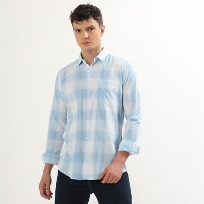 Men's Light Blue Cotton Regular Collar Casual Shirt