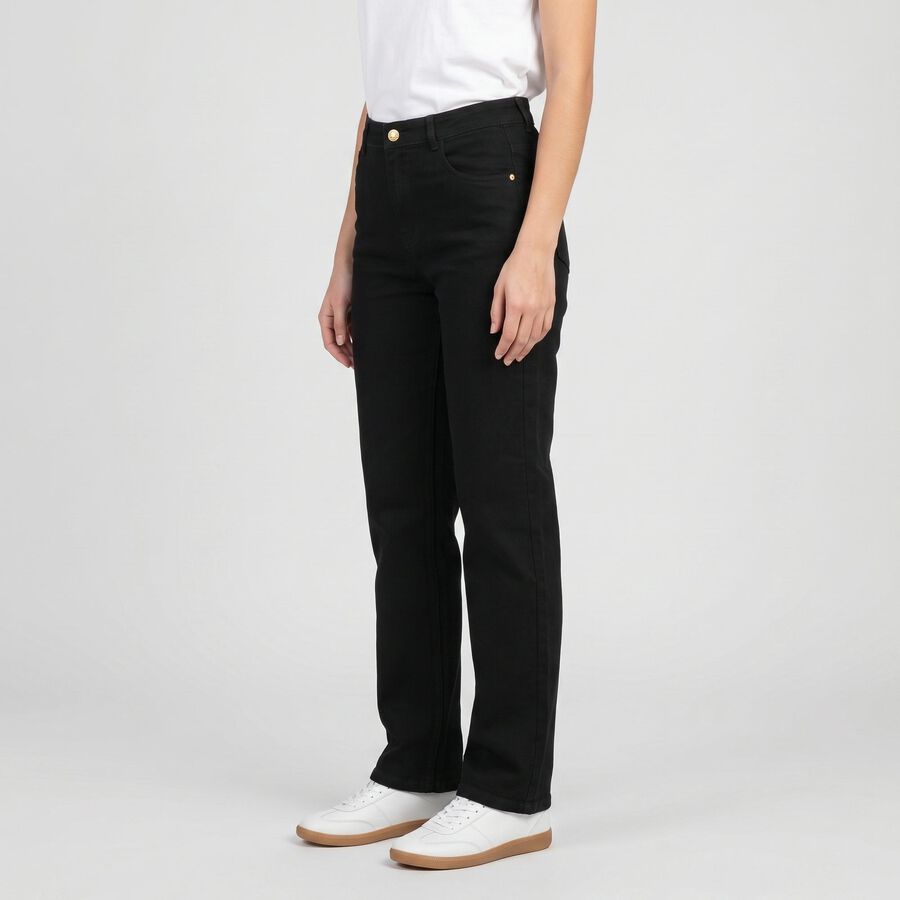 Women's Black Solid Jeans, काला, large