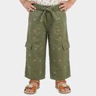 Girls' Olive Green Regular Fit Embroidered Cargo Jeans, Light Green, small