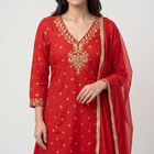 Women's Red Embroidered Ethnic Set, Red, small
