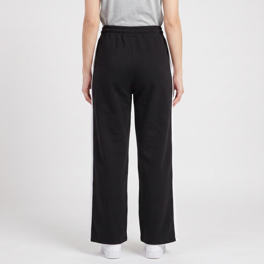 Women's Black Straight Fit Side-Striped Track Pants, Black, large