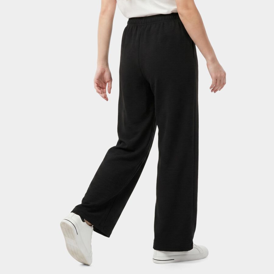 Ladies Black Relaxed Fit Textured Wide Leg Harem Pants, Black, large