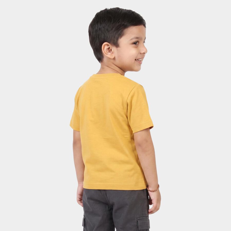 Boys Yellow Cotton Round Neck Regular Boys T-Shirt, Yellow, large