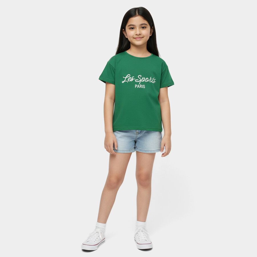 Girls' T-Shirt, गहरा हरा, large