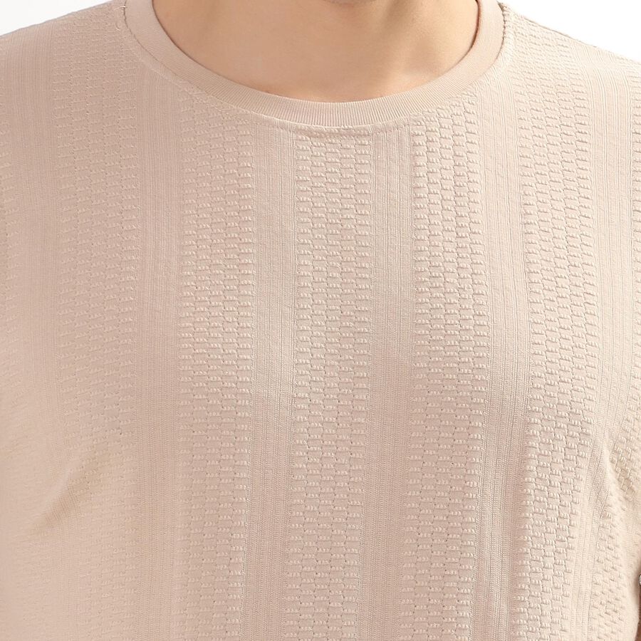Men's Muted Beige Round Neck T-Shirt, Beige, large