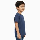 Boys Muted Midnight Blue Crew Neck Casual Half Sleeve T-Shirt, मध्यम नीला, small