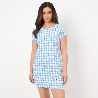 Women's Light Blue V-Neck Minimalist Nighty