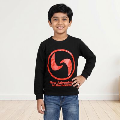 Boys' Black Crew Neck Graphic Print Sweatshirt