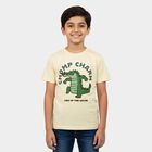 Boys White Cotton Round Neck Regular Boys T-Shirt, White, small