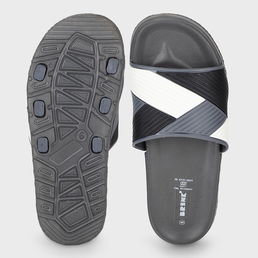Men's Black Slip-On Sliders, काला, large