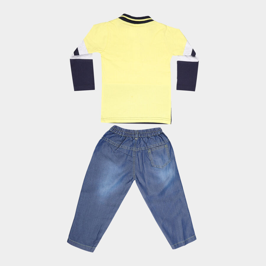 Infants Cotton Polo Style Baba Suit, Yellow, large image number null