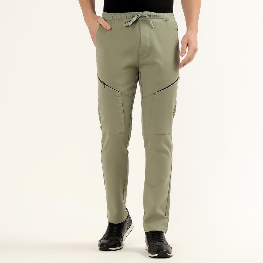 Men's Slim Fit Casual Trousers, Light Green, large