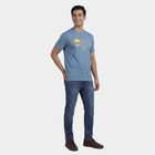 Men's Blue Cotton Round Neck Casual T-Shirt, Mid Blue, small