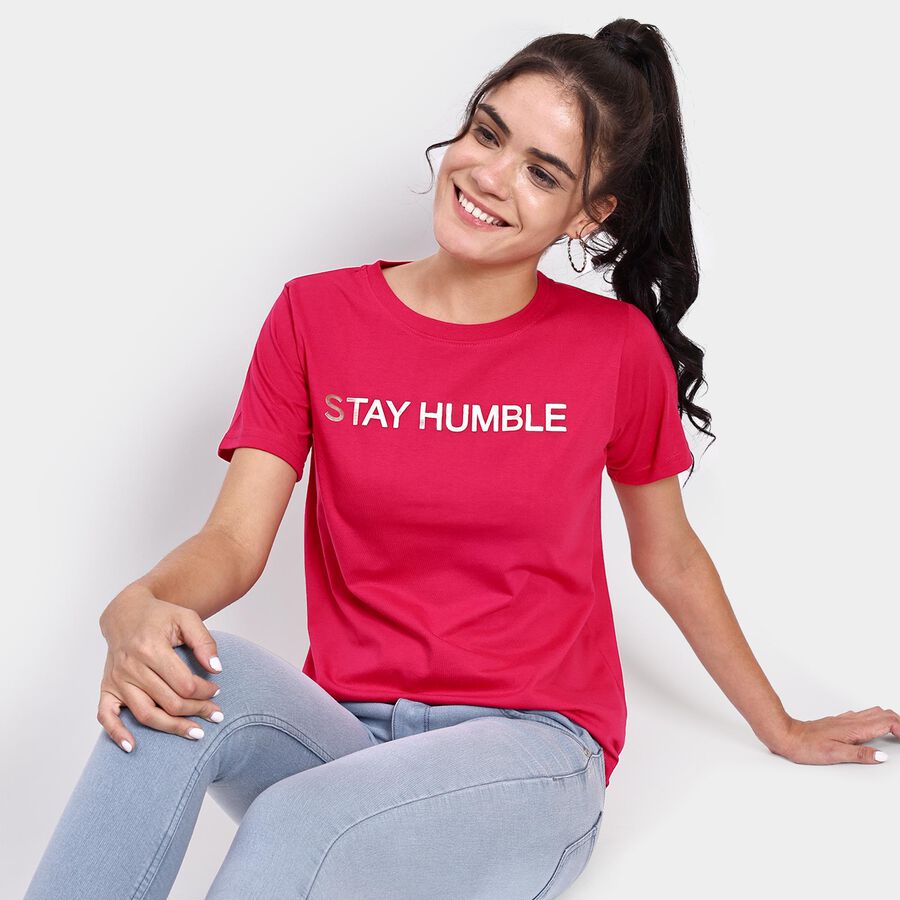Ladies' Round Neck T-Shirt , रानी (फ्यूशिया), large image number null