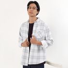 Men's White Cotton Full Sleeve Classic Collar Checkered Shirt, Off White, small