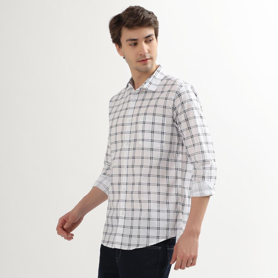 Men's Rich Eggshell White Cotton Classic Casual Shirt, White, large