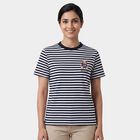 Women's Navy Blue Round Neck Casual T-Shirt, नेवी ब्लू, small
