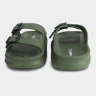 Men Olive Green Adjustable Buckle Sliders Slippers, Olive, small