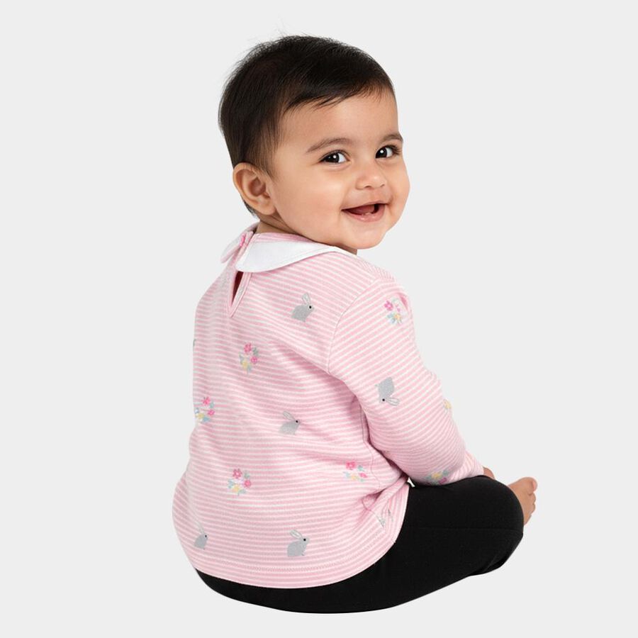 Infants Soft Baby Pink Cotton Peter Pan Collar Casual T-Shirt, Pink, large image number null