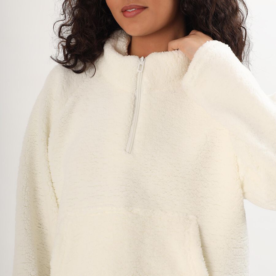 Women's Off-White Half-Zip Relaxed Fit Sweatshirt, ऑफ व्हाइट, large image number null